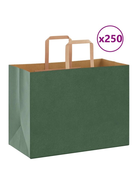 Paperikassit 250 kpl kahvoilla vihreä 32x17x25 cm