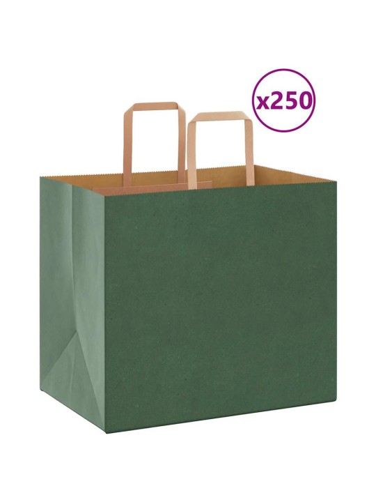 Paperikassit 250 kpl kahvoilla vihreä 32x22x28 cm