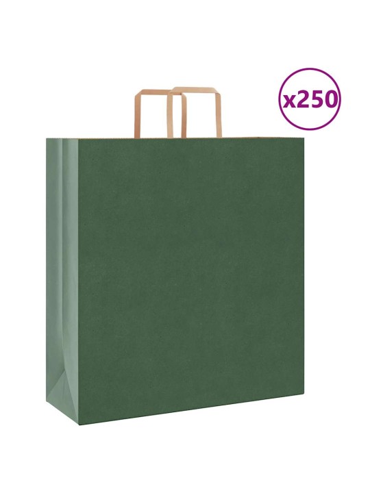 Paperikassit 250 kpl kahvoilla vihreä 45x17x48 cm