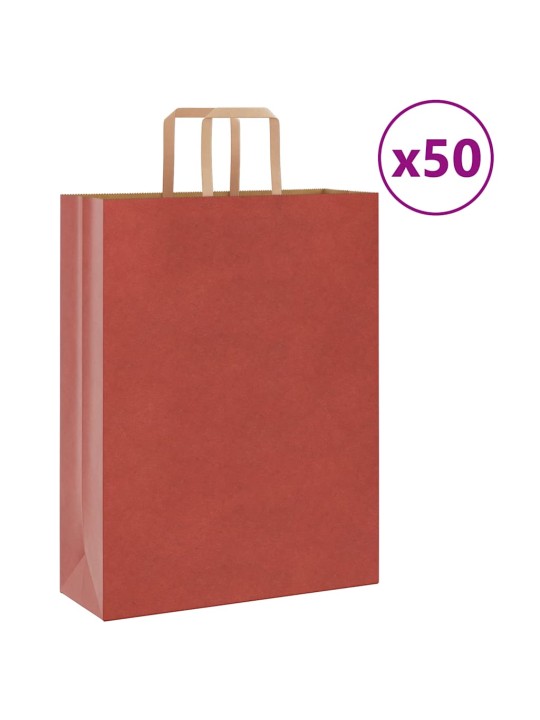 Paperikassit 50 kpl kahvoilla punainen 32x12x42 cm