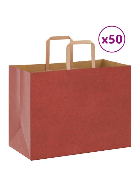 Paperikassit 50 kpl kahvoilla punainen 32x17x25 cm