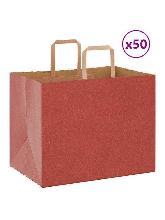 Paperikassit 50 kpl kahvoilla punainen 32x22x24 cm