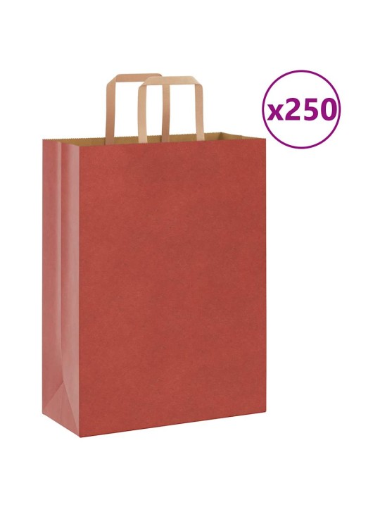 Paperikassit 250 kpl kahvoilla punainen 26x12x35 cm