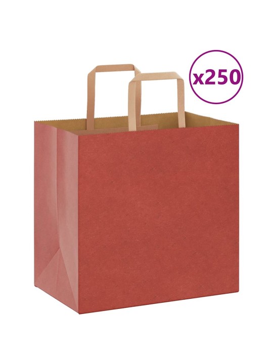 Paperikassit 250 kpl kahvoilla punainen 26x17x25 cm