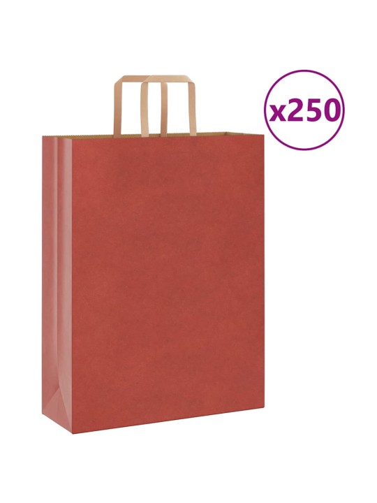 Paperikassit 250 kpl kahvoilla punainen 32x12x42 cm