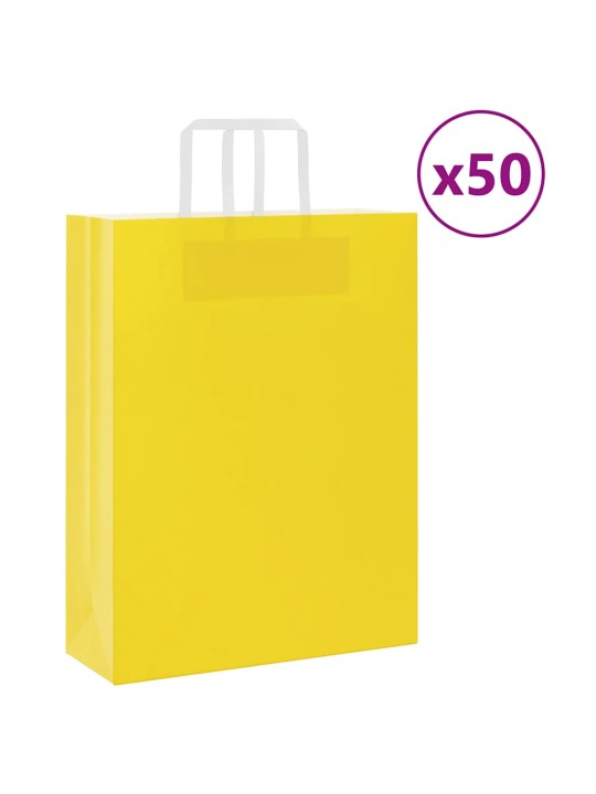 Paperikassit 50 kpl kahvoilla keltainen 32x12x42 cm