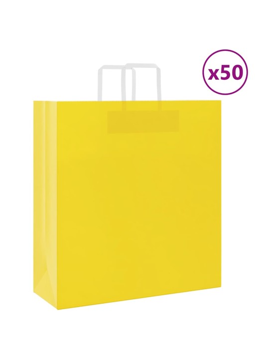 Paperikassit 50 kpl kahvoilla keltainen 45x17x48 cm