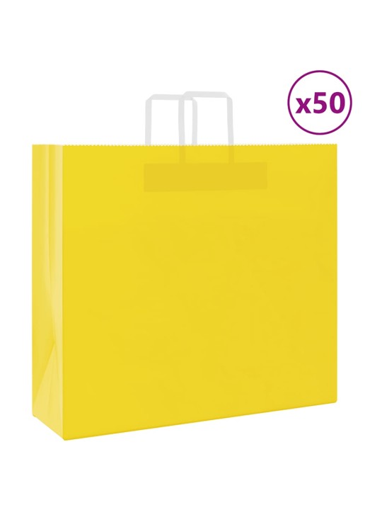 Paperikassit 50 kpl kahvoilla keltainen 54x15x49 cm