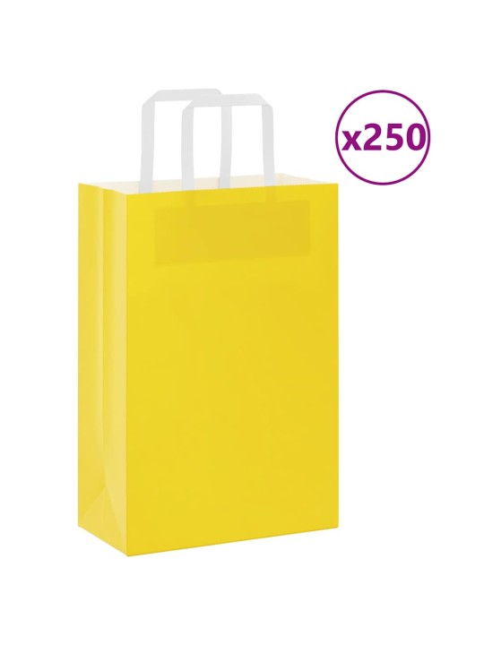 Paperikassit 250 kpl kahvoilla keltainen 21x11x31 cm