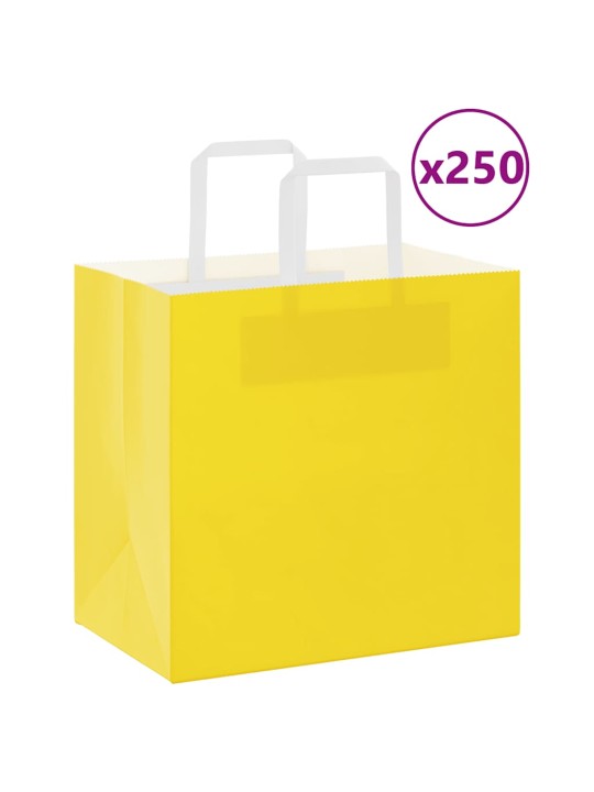 Paperikassit 250 kpl kahvoilla keltainen 26x17x25 cm