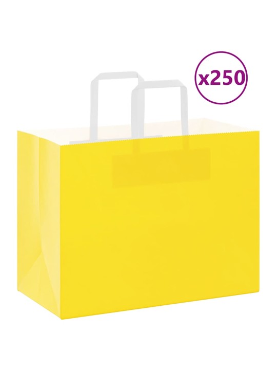 Paperikassit 250 kpl kahvoilla keltainen 32x17x25 cm