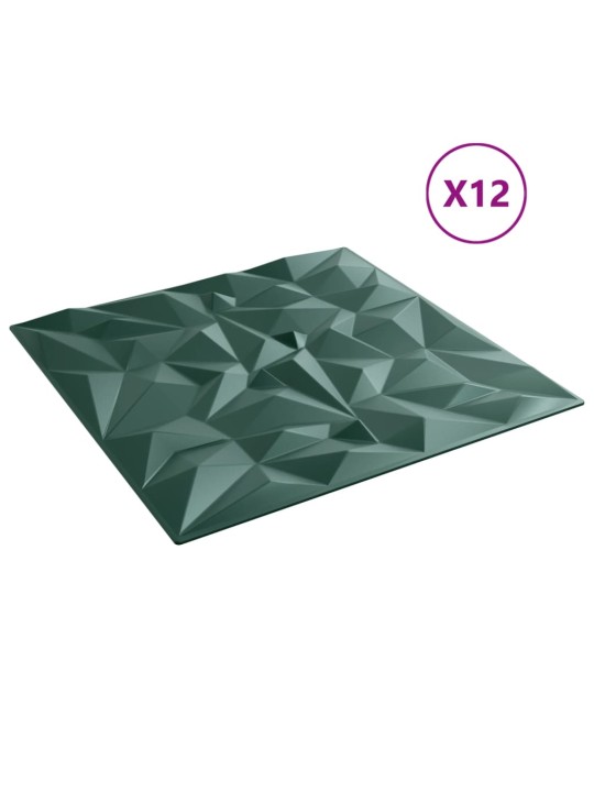 Seinäpaneelit 12 kpl vihreä 50x50 cm XPS 3 m² ametisti