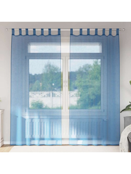 Voileeverhot lenkeillä 2 kpl syvänsininen 140x245 cm