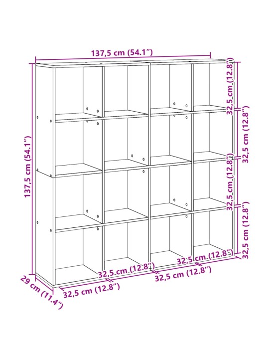 Kirjahylly musta 137,5x29x137,5 cm tekninen puu