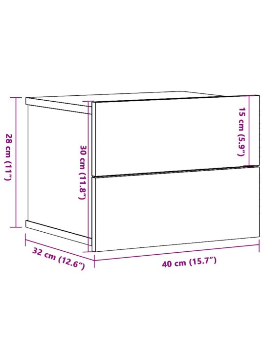 Seinäkiinnitettävä yöpöytä vanha puu 40x32x30 cm