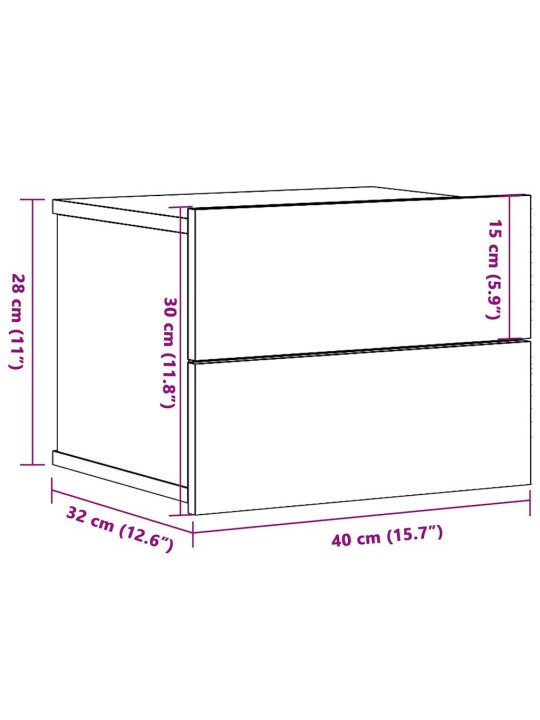 Seinäkiinnitettävät yöpöydät 2 kpl vanhaa puuta 40x32x30 cm