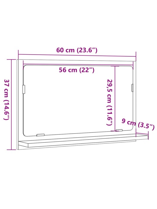 Kylpyhuoneen peilikaappi betoninharmaa 60x11x37 cm lastulevy