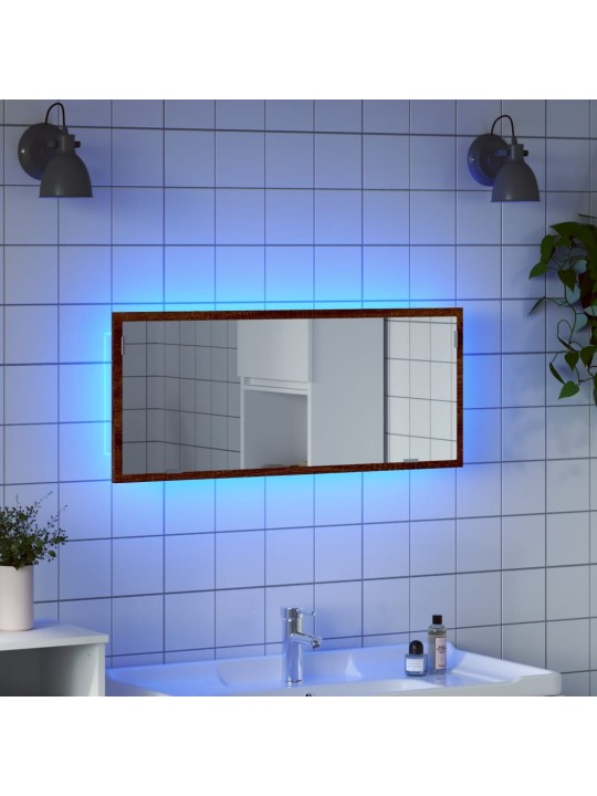 Kylpyhuoneen LED-peili ruskea tammi 100x8,5x37 cm tekninen puu