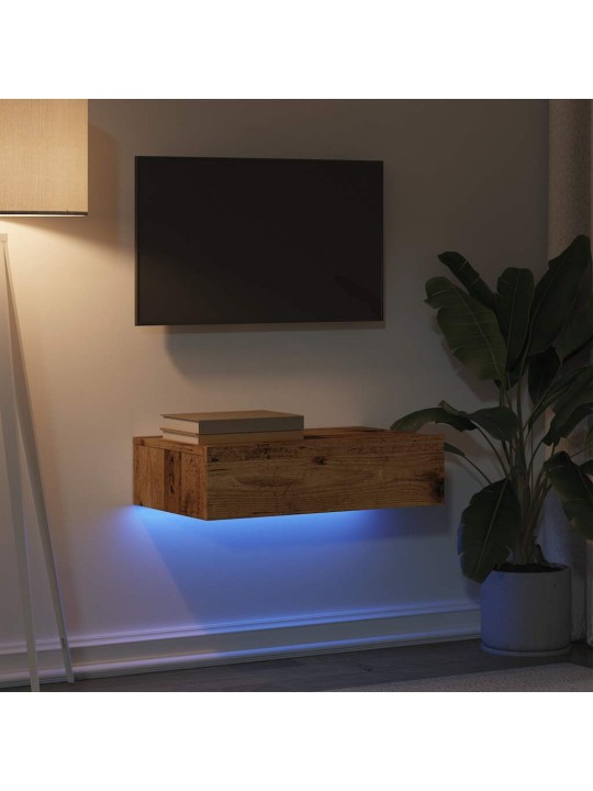 Tv-kaappi led-valoilla vanha puu 60x35x15,5 cm