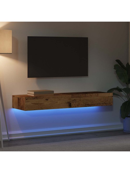 2-osainen tv-kaappisarja led-valoilla vanha puu 60x35x15,5 cm