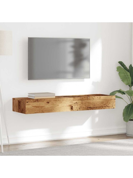 2-osainen tv-kaappisarja led-valoilla vanha puu 60x35x15,5 cm