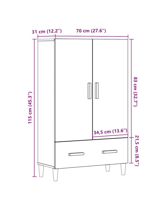 Kaappi vanhaa puuta 70x31x115 cm tekninen puu