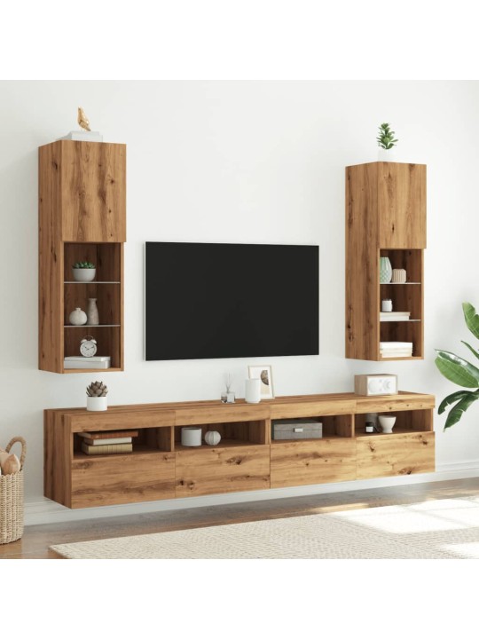 TV-kaapit LED-valoilla 2 kpl artesaani tammi 30,5x30x102 cm