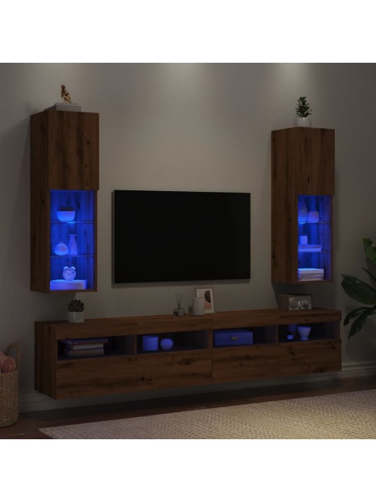 TV-kaapit LED-valoilla 2 kpl artesaani tammi 30,5x30x102 cm