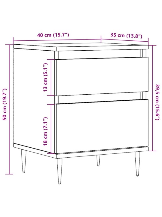 Yöpöytäkaapit 2 kpl vanhaa puuta 40x35x50 cm tekninen puu