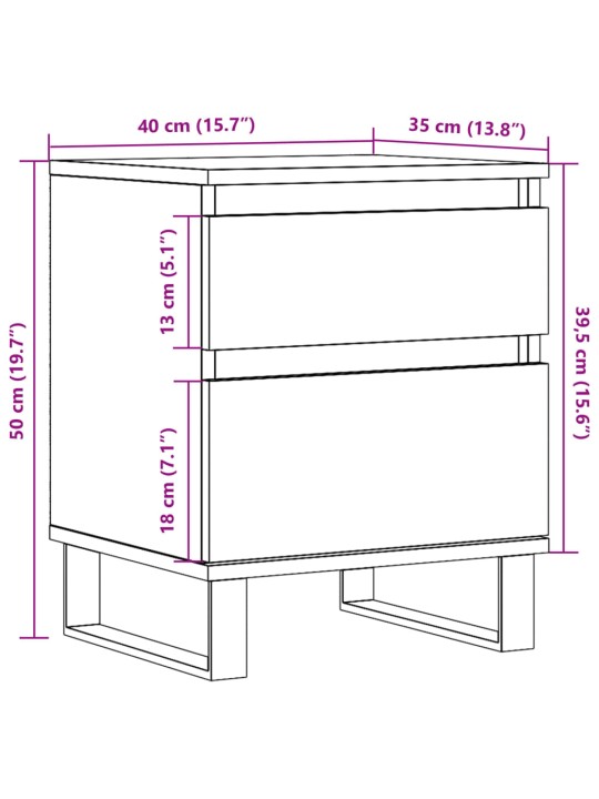 Yöpöytäkaapit 2 kpl vanhaa puuta 40x35x50 cm tekninen puu