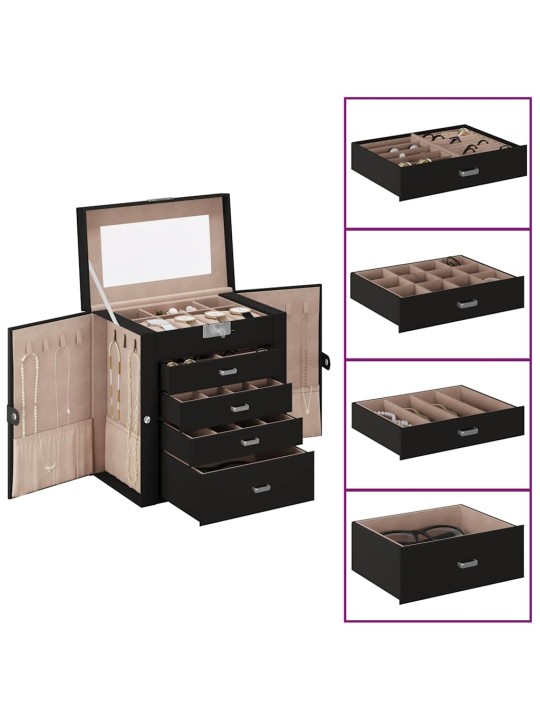 Jewellery box 5-kerroksinen peililukittavalla mustalla
