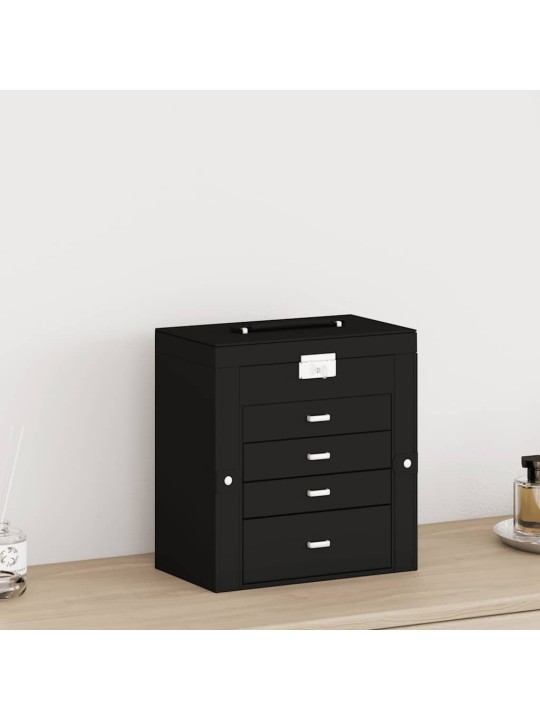 Jewellery box 5-kerroksinen peililukittavalla mustalla