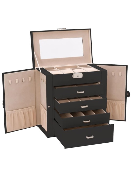 Jewellery box 5-kerroksinen peililukittavalla mustalla