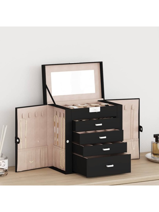 Jewellery box 5-kerroksinen peililukittavalla mustalla