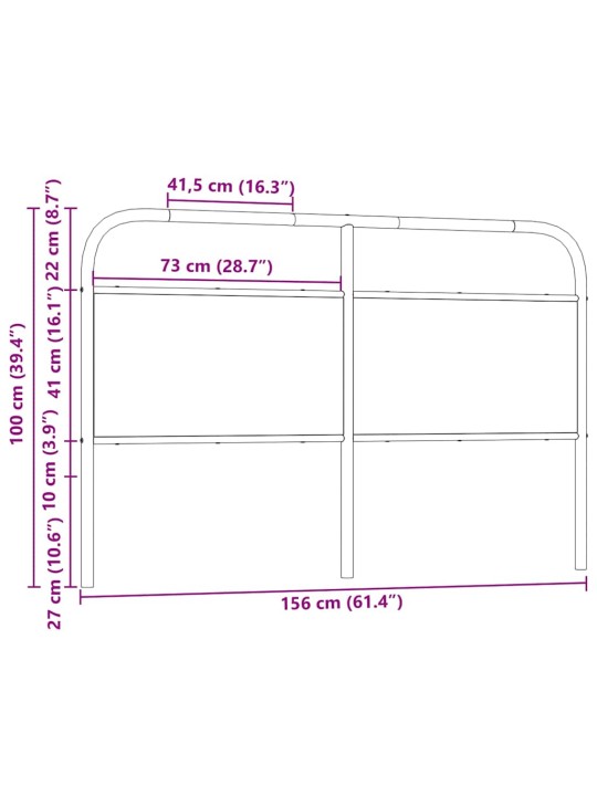 Sängynpääty sonoma-tammi 150 cm teräs ja tekninen puu