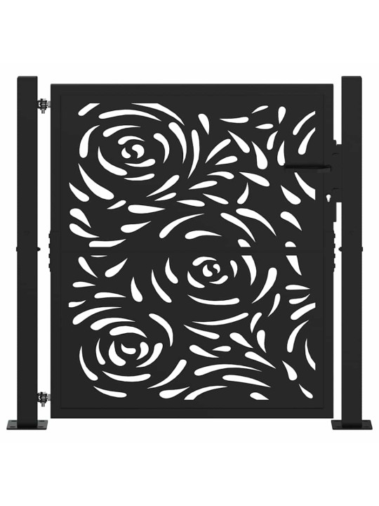 Puutarhaportti musta 105x106 cm teräsliekki design