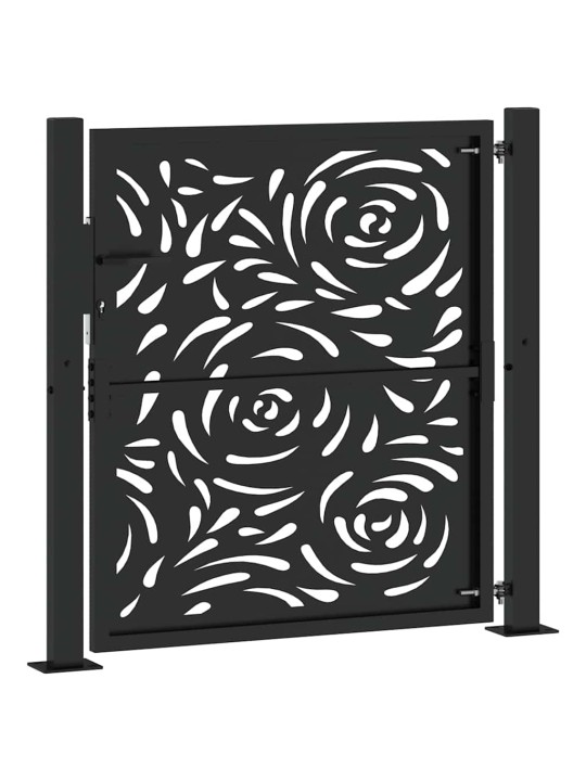 Puutarhaportti musta 105x106 cm teräsliekki design