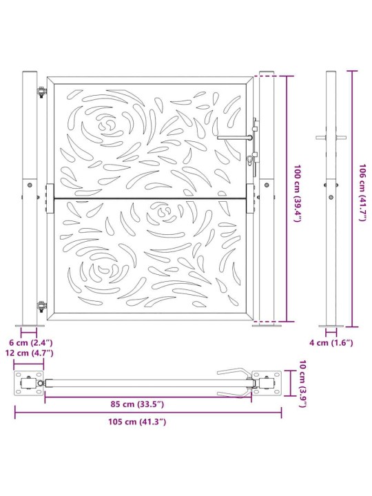 Puutarhaportti musta 105x106 cm teräsliekki design