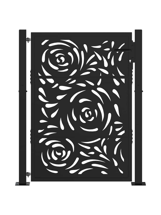 Puutarhaportti musta 105x130 cm teräsliekki design