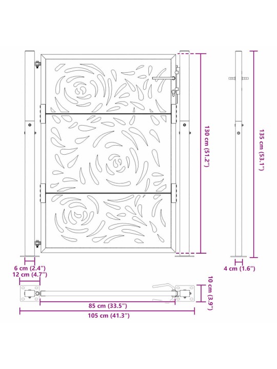 Puutarhaportti musta 105x130 cm teräsliekki design