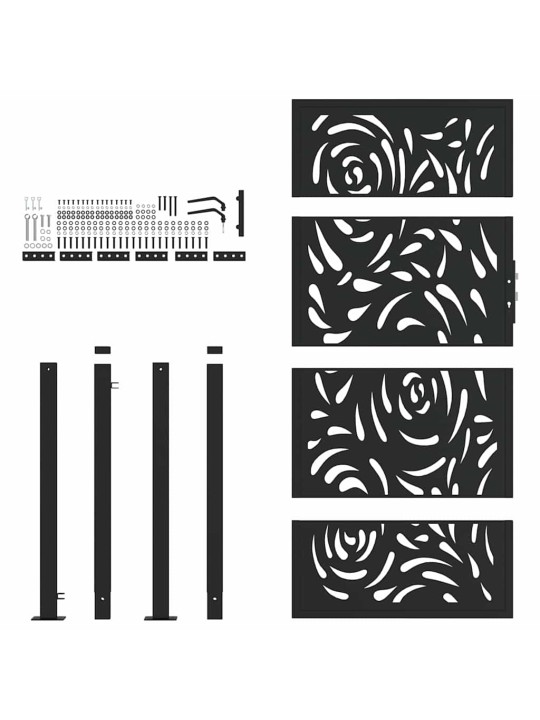 Puutarhaportti musta 105x180 cm teräsliekki design