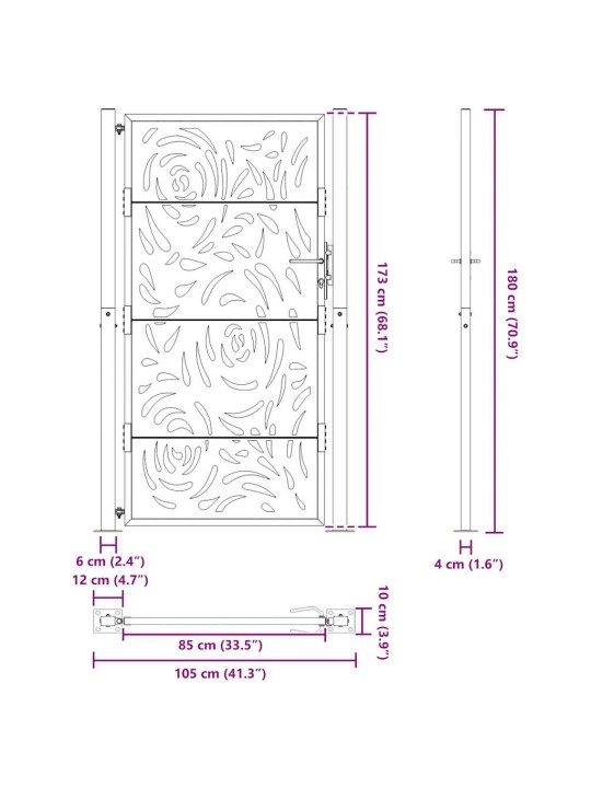 Puutarhaportti musta 105x180 cm teräsliekki design