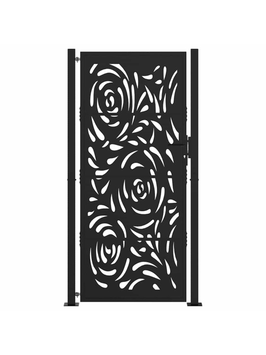 Puutarhaportti musta 105x205 cm teräsliekki design