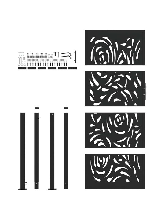 Puutarhaportti musta 105x205 cm teräsliekki design