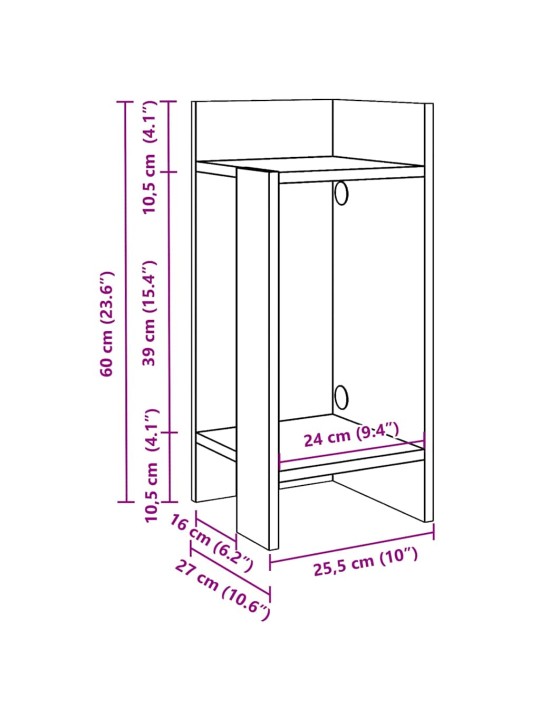 Sivupöydät 2 kpl hyllyllä betonin harmaa 25,5x27x60 cm