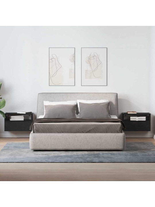 Seinäkiinnitettävät yöpöydät 2 kpl musta 45x26x28,5 cm