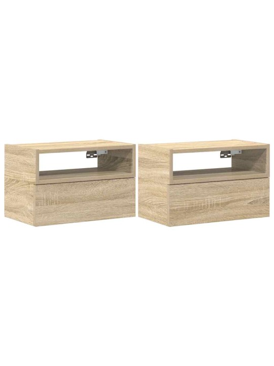 Seinäkiinnitettävät yöpöydät 2 kpl sonoma-tammi 45x26x28,5 cm