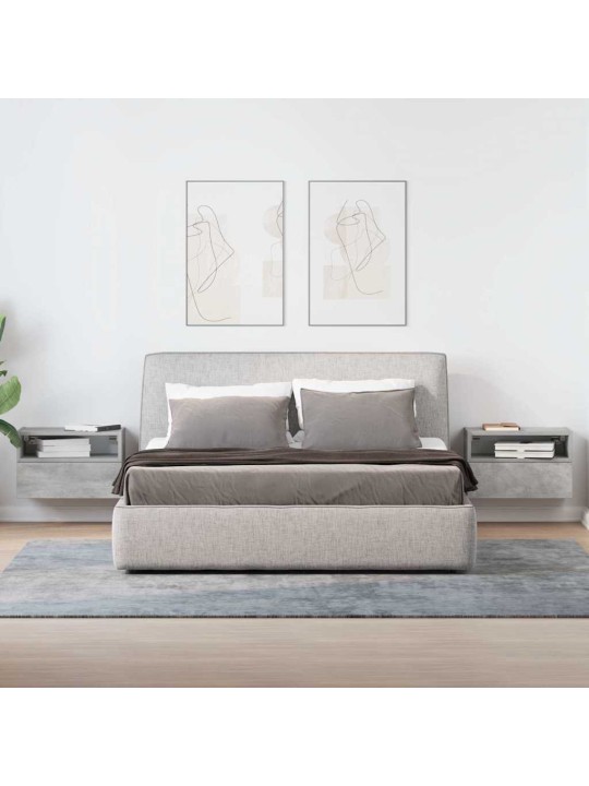Seinäkiinnitettävät yöpöydät 2 kpl betoninharmaa 45x26x28,5 cm
