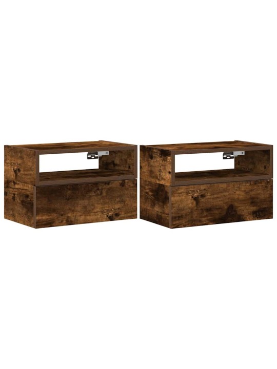 Seinäkiinnitettävät yöpöydät 2 kpl savutammi 45x26x28,5 cm