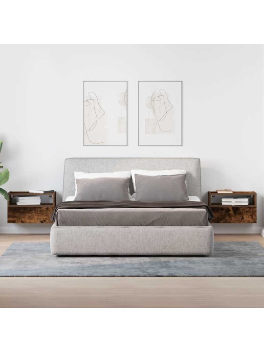 Seinäkiinnitettävät yöpöydät 2 kpl savutammi 45x26x28,5 cm